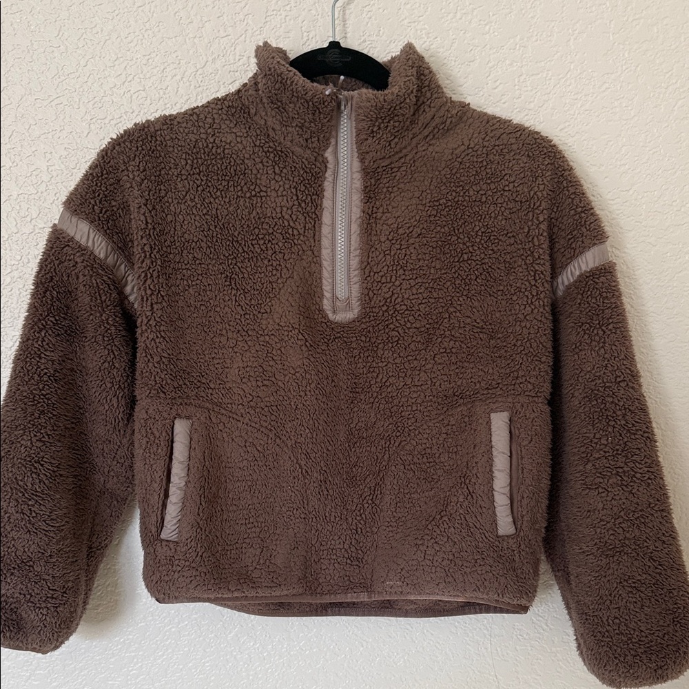 ATHLETA Girl Cozy Fleece Pullover half zip in brown size Large / 12